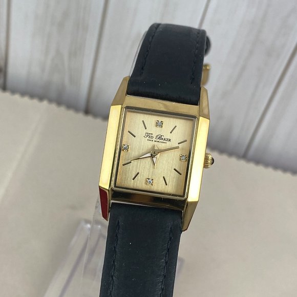 Ted Baker London Gold Crystal Women's Dress Watch with Black Strap - Picture 2 of 9